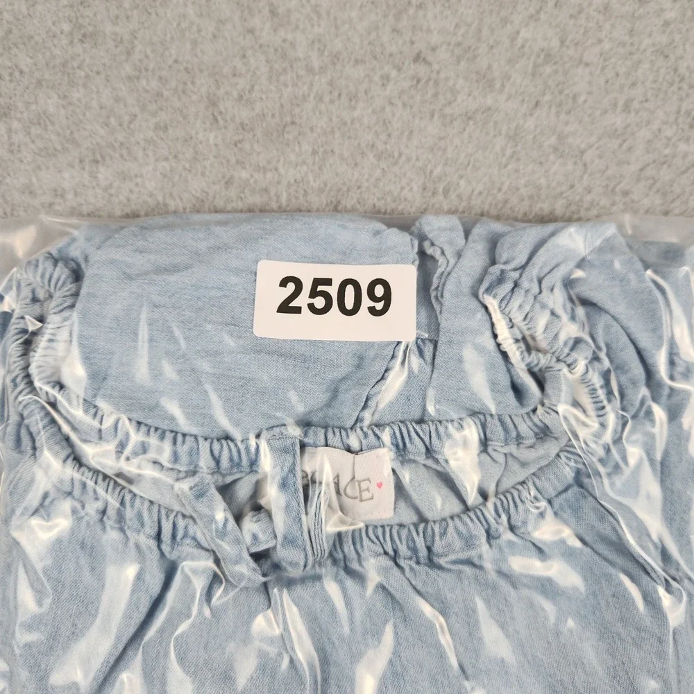 Place Babydoll Dress Girls 10/12 Blue Denim Cotton Look Tiered Cotton Sleeveless